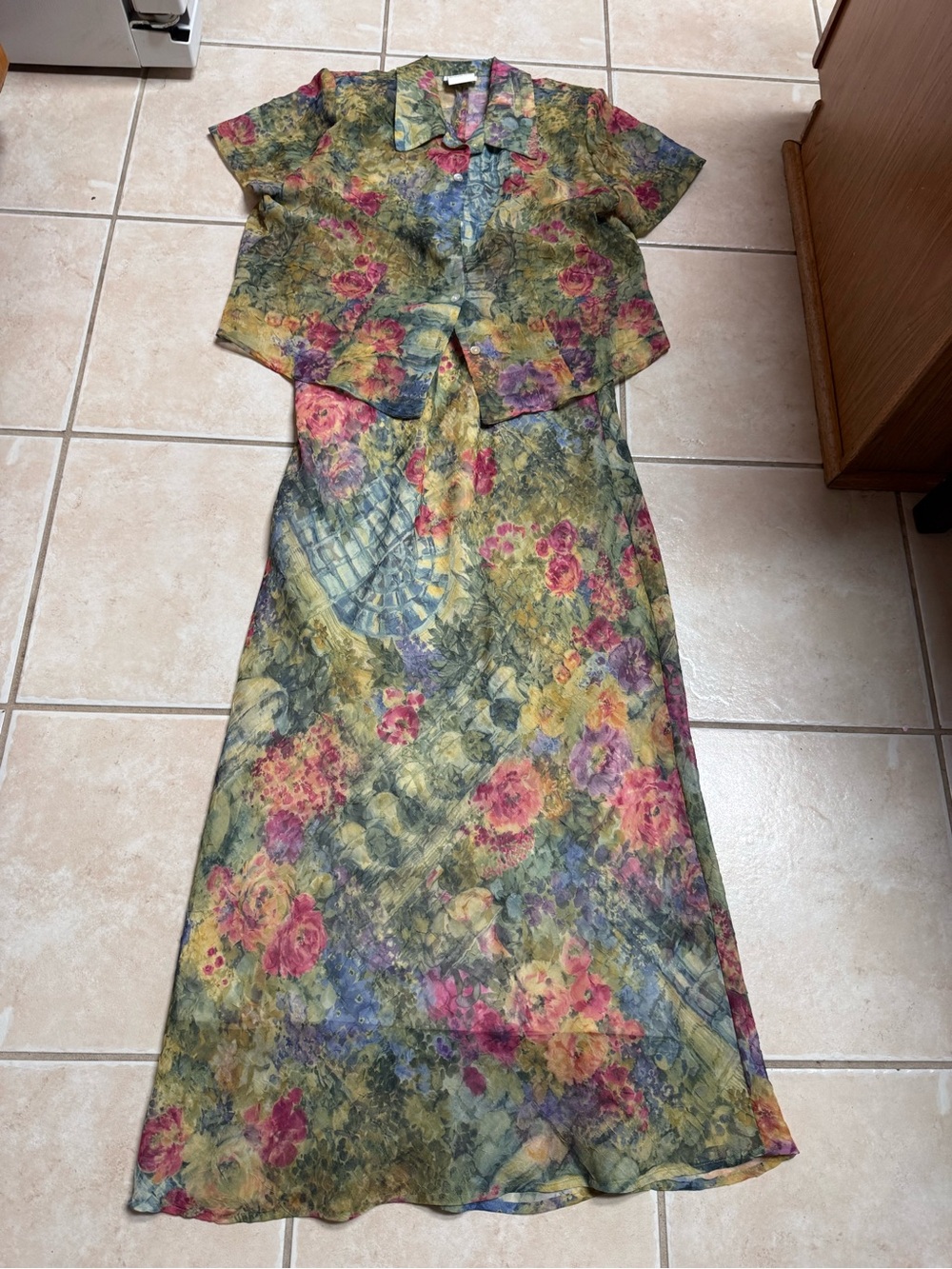 K Studio Vintage Floral Short-Sleeve Blouse & Maxi Dress Set - Multicolor